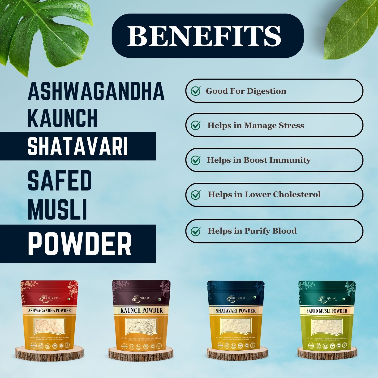 ASHWAGANDHA KAUNCH SHATAVARI SAFED MUSLI POWDER BENEFITS