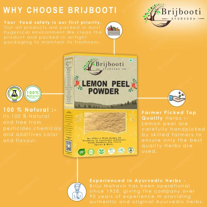 Brijbooti Natural Lemon Peel Powder for Face Care & Skin Whitening